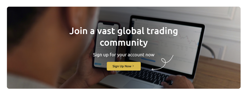 Wealth Fronts homepage section promoting access to a global trading community
