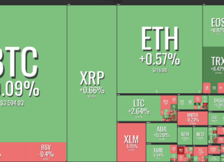 Bitcoin Stays Over $3,600 as Most Top Cryptos See Slight Gains Market visualization from Coin360