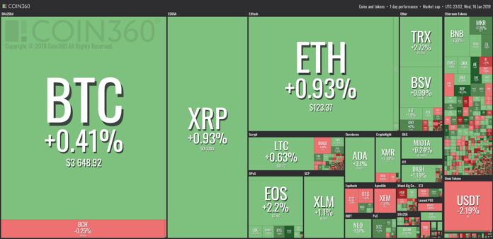 Crypto Markets Experience Moderate Growth, Bitcoin Holds Above $3,600