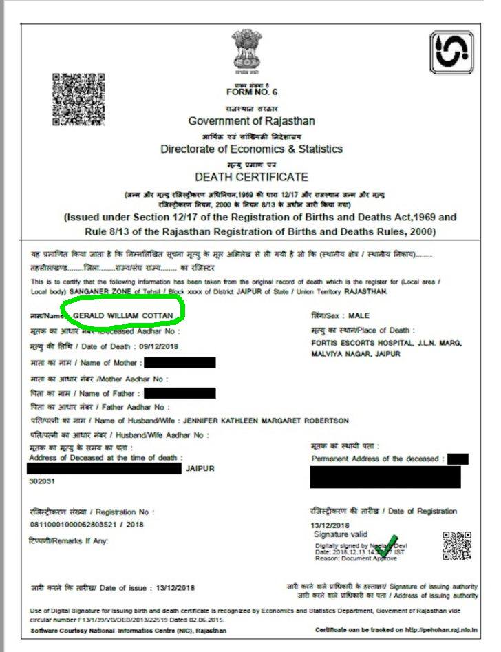QuadrigaCX CEO death certificate
