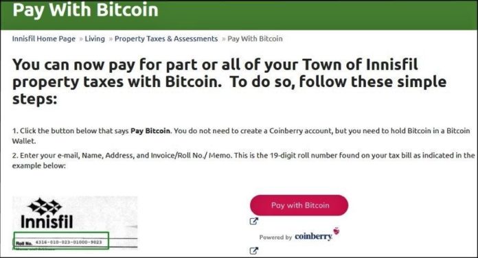Innisfil propert taxes bitcoin