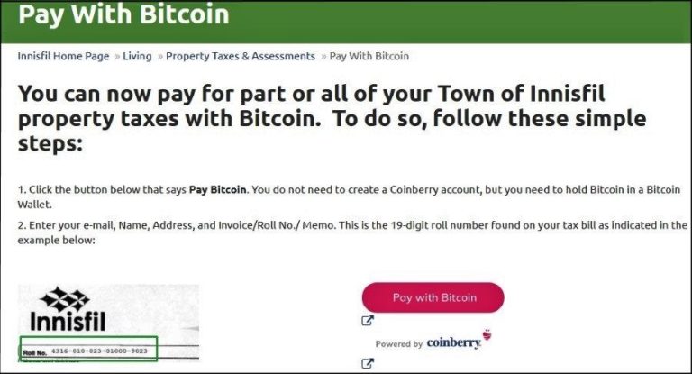 Innisfil propert taxes bitcoin
