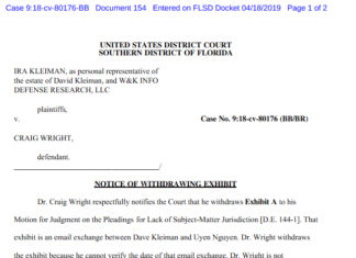 Craig Wright Suddenly Withdraws Alleged Fake E-Mail in Kleiman Lawsuit