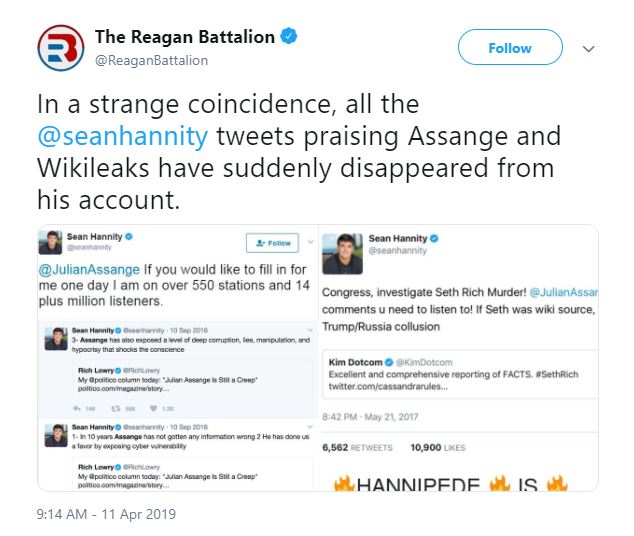 Reagan Wikileaks Hannity Tweet