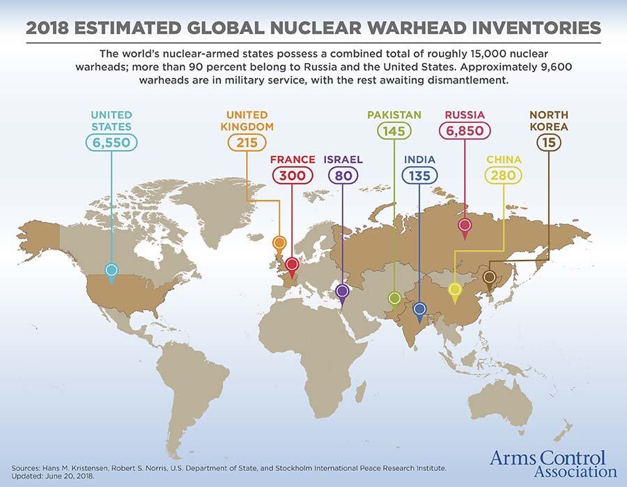 Nuclear warheads by country map