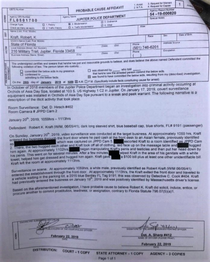 robert kraft happy ending affidavit