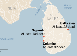 Sri Lanka Islamist terrorist attack map