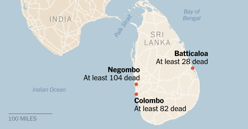 Sri Lanka Islamist terrorist attack map