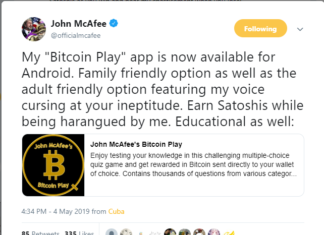 John McAfee Cursing in New ‘Bitcoin Play’ App, Letting Users Earn Satoshis for Quiz Solving