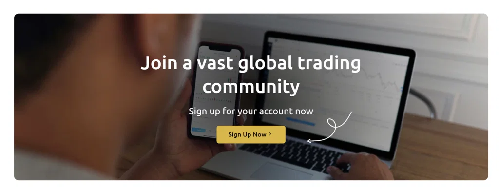 Wealth Fronts homepage section promoting access to a global trading community